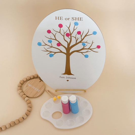 Personalized Gender Reveal Guest Book: Fingerprint Tree Canvas Decor, baby shower game, gender party family activities, Boy or Girl voting