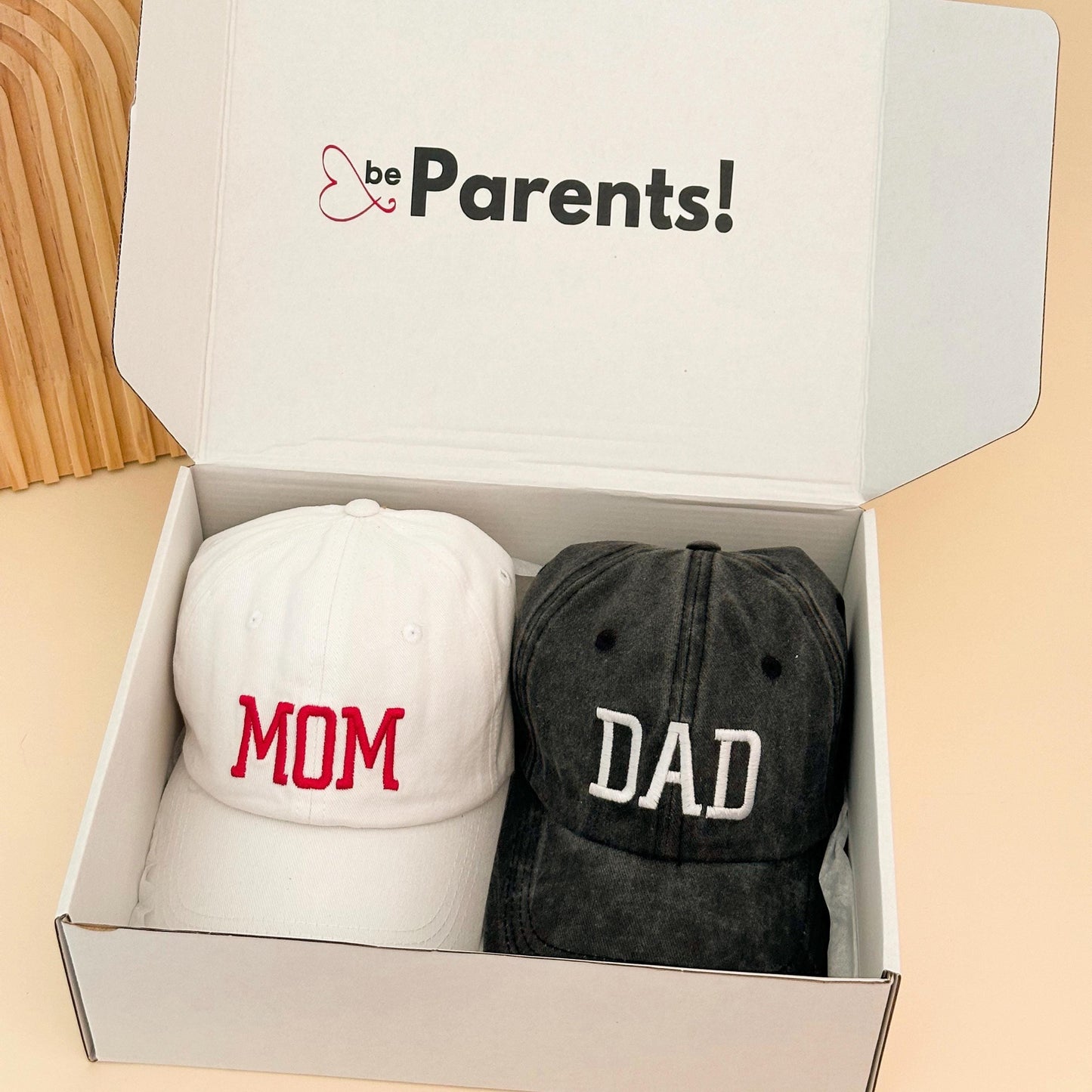 Pregnancy Announcement Hats – Mom & Dad Embroidered Caps Set