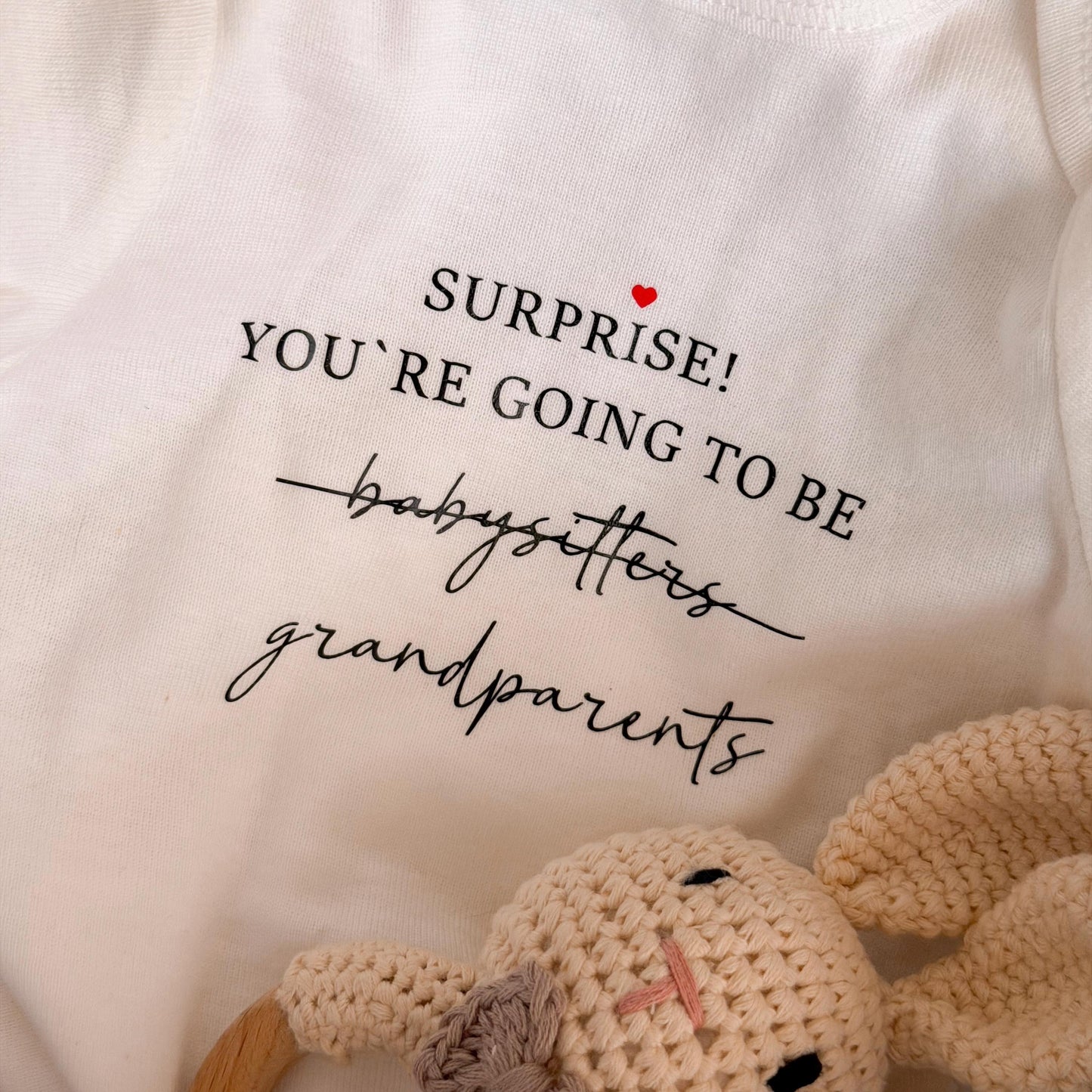 Grandparents Pregnancy Announcement Box: Custom Bodysuit & Bunny Rattle
