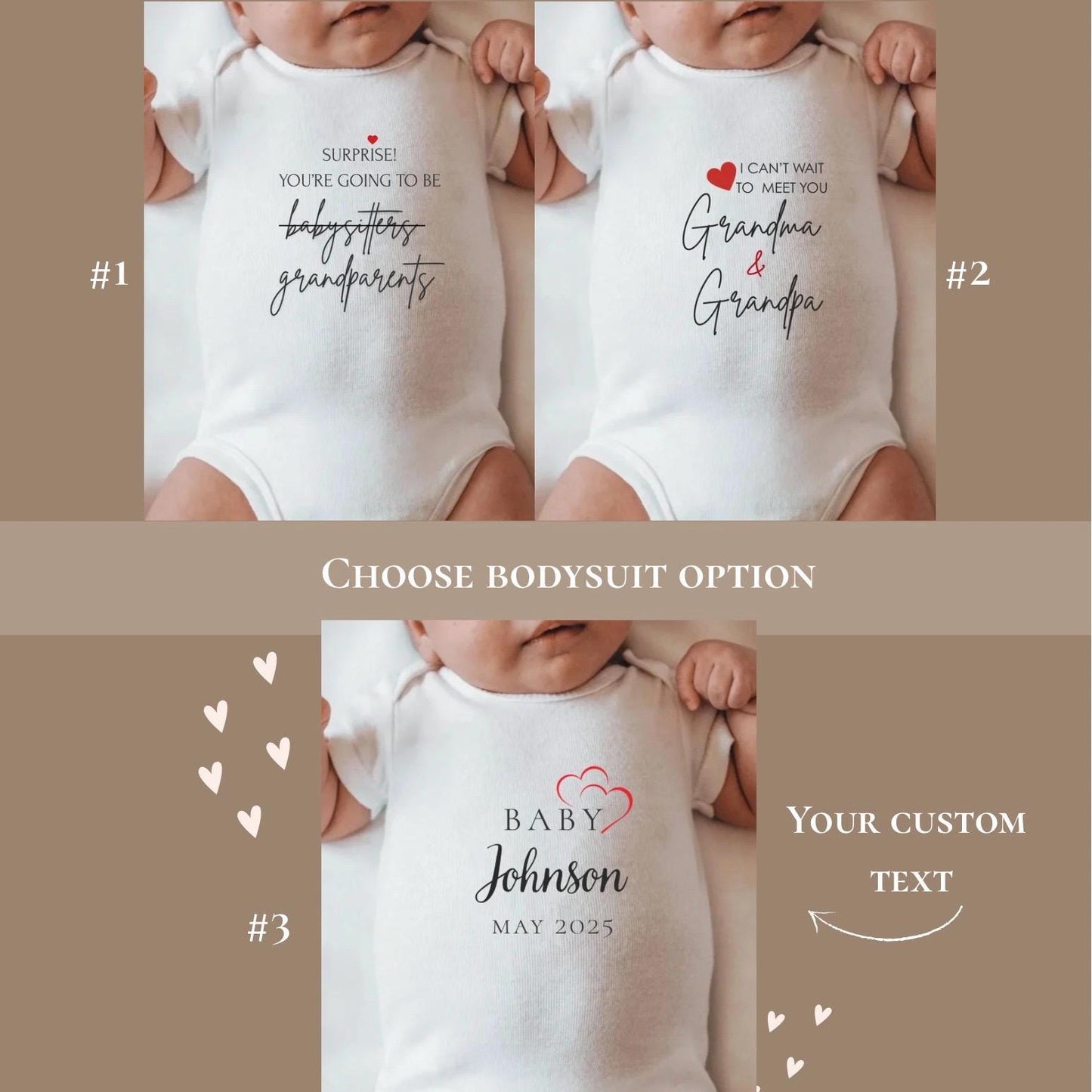 Grandparents Pregnancy Announcement Box: Custom Bodysuit & Bunny Rattle