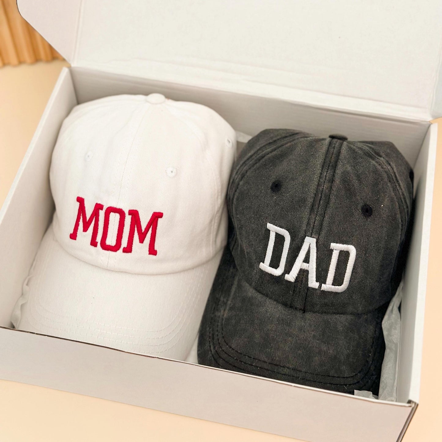 Pregnancy Announcement Hats – Mom & Dad Embroidered Caps Set