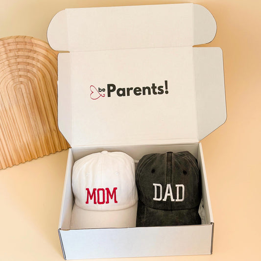 Pregnancy Announcement Hats: Mom Dad Embroidered Caps Gift Set, New Parents Reveal, Baby Reveal Box for Parents-to-Be, daddy surprise