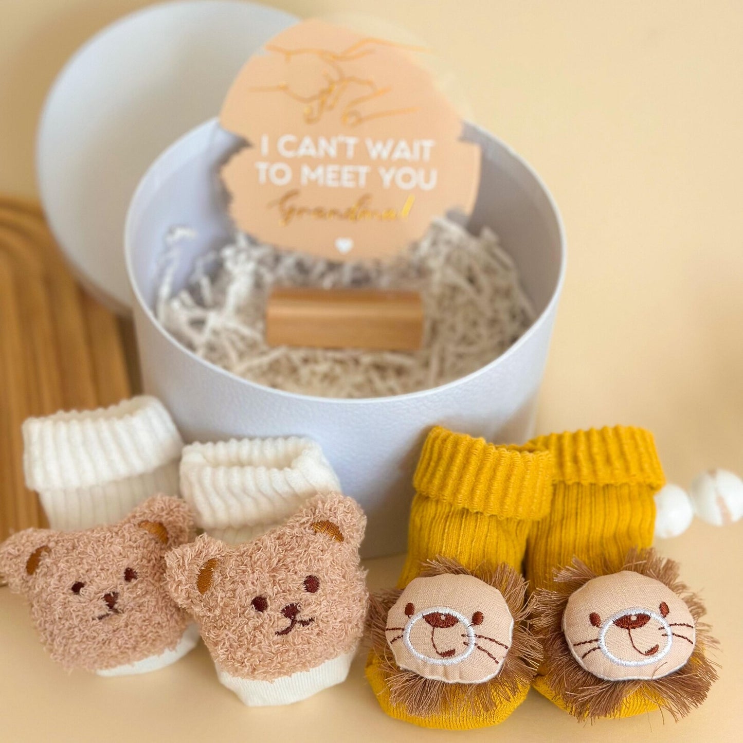 Pregnancy Announcement Gift: Acrylic Sign, Bear Socks, Grandparent Surprise, Grandma and Grandpa reveal